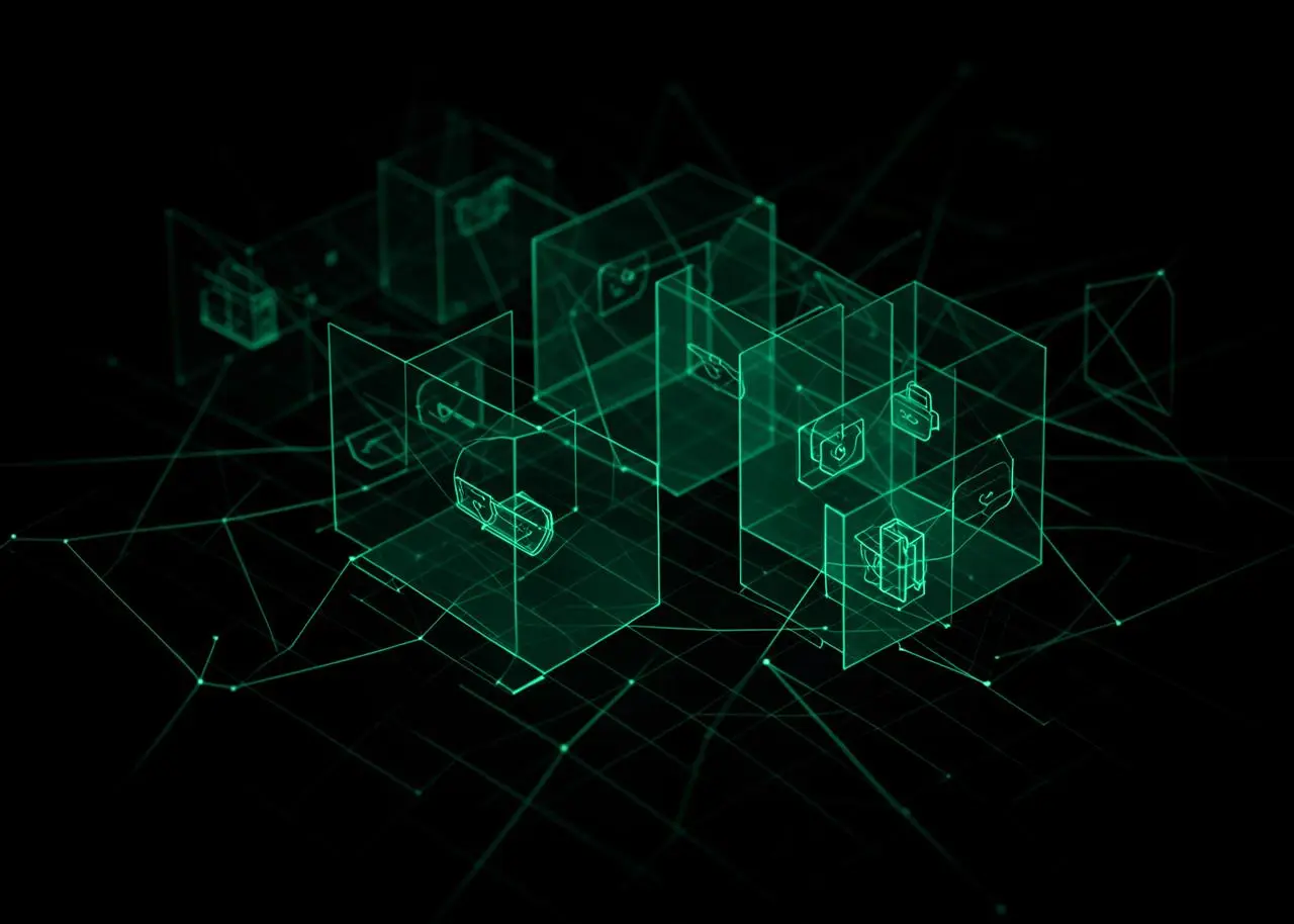 Abstract visualization of multi-chain wallet vaults connected in a single custody control plane